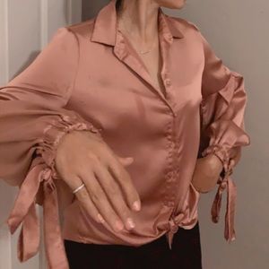 Rose Gold Satin Long Sleeve Shirt